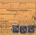 DR - 4x20 Pfg. Korbdeckel/Perfin "FAL" u.a., Paketkarte Aue (Erzgebirge) 1924