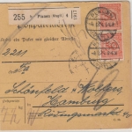 DR - 4x50 Pfg. Korbdeckel, Paketkarte Plauen 4 - Hamburg 1924