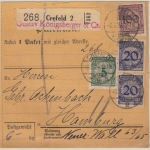 DR - 100+2x20+5 Pfg. Korbdeckel, Paketkarte/Selbstbucher Crefeld 2 - Hamburg