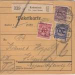 DR - 100+20+10 Pfg. Korbdeckel, Paketkarte/Selbstbucher Rodewisch - Hamburg 1924