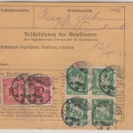 DR - 2x50 Pfg. Korbdeckel u.a., Paketkarte Iserlohn - Hamburg 1924