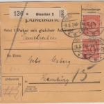 DR - 4x50 Pfg. Korbdeckel, Einschreibe-Paketkarte Glauchau 2 - Hamburg 1924