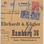 DR - 50+2x20 Pfg. Korbdeckel, Paketkarte/Selbstbucher Pirmasens 2 - Hamburg 1924