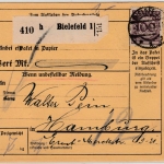 DR - 100 Pfg. Korbdeckel, Paketkarte Bielefeld - Hamburg 1924