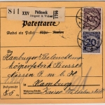 DR - 100+20 Pfg. Korbdeckel, Paketkarte/Selbstbucher Pößneck - Hamburg 1924
