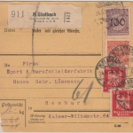 DR - 100 Pfg. Korbdeckel u.a., Paketkarte/Selbstbucher M.Gladbach - Hamburg 1924