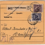 DR - 100+20 Pfg. Korbdeckel, Paketkarte Schlitz (Hessen) - Hamburg 1924