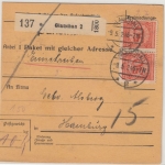 DR - 3x50 Pfg. Korbdeckel, Einschreibe-Paketkarte Glauchau 2 - Hamburg 1924