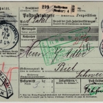 DR - 2x40 Pfg. Germania, Paketkarte i.d. SCHWEIZ, Heilbronn 4 - Biel 1910