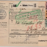 DR - 50+25+5 Pfg. Germania, Paketkarte i.d. SCHWEIZ, Achern - Bienne 1909