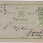 Württemberg - 1 Kr. GA-Karte+Zusatz, Ludwigsburg - Steinach b. Sonneberg 1874