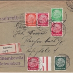 DR - Hindenburg Zusammendrucke, Einschreibebrief Schwiebus - Reichenbach 1933