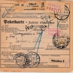 DR - Pößneck 1937, Gebühr bezahlt, Paketkarte/Selbstbucher n. JUGOSLAWIEN