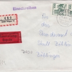 BRD - 2x230 Pfg. B&S, Eil-Einschreibebrief Hagen - Böblingen 1980, Rollennummer