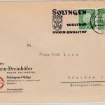 BRD - 10 Pfg. Heuss III, waagr. Paar Brief Solingen - München 1959