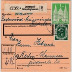 BRD - 1 M.+10 Pfg. Bauten/Posthorn, Paketkarte Dortmund-Brünninghausen 1952 n.