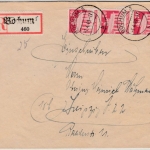 Bizone - 3x20 Pfg. Bauten, Einschreibebrief Bochum 5 - Leipzig 1949