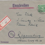 All.Bes. - Duisburg-Ruhrort 1 1946, Einschreibebrief n. Regensburg, ohne Inhalt