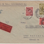 All.Bes. - 1 M.+60+8 Pfg. Ziffer, Wertbrief Duisburg 3/5 n. Halle 1947