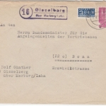Bizone - (16) Gisselberg ü. Marburg/Lahn, Landpost-Ra2 a. Brief n. Bonn 1950