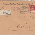 Schweiz - 20 Rp sitz. Helvetia, Einschreibebrief Liestal - Hochdorf 1909