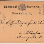 Bayern - Baumgarten 6/1 (1880), HKS a. 5 Pfg. GA-karte n. München