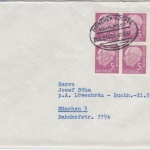 BRD - 5 Pfg. Heuss, 4er-Block, Brief Bahnpost München - Kochel, Zug 1421 1961 v.