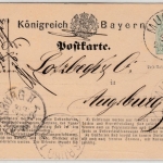 Bayern - Murnau (1874), K1 a. 2 Kr. GA-Karte n. Augsburg