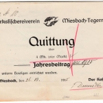 Bayern - Miesbach, Quittung d. Bezirks-Fischereivereins Miesbach-Tegernsee 1915