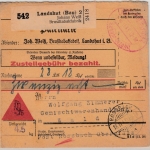 DR - Landshut 1943 Gebühr bezahlt, Nachnahme-Paketkarte/Selbstbucher n. Wald