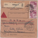 Bizone - 2x60 Pfg. Bauten, Nachnahme-Paketkarte Solingen 2 - Reinheim 1948