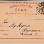 DR - Elberfeld 1873 Hufeisen-Stpl. 1/2 Gr. Brustschild-GA-Karte n. Barmen