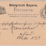 Bayern - 3 Pfg. Rauten, GA-Karte m. Zudruck/Geographische Ges. München 1892