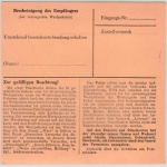 BRD - 2x30 Pfg. Posthorn, Paketkarte Erlenbach - Frankfurt a.M. 1954