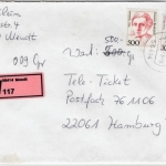 BRD - 500+300 Pfg. Frauen Wertbrief (Label !) Meudt - Hamburg 1993