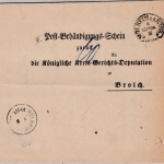 DR - Mülheim a.d. Ruhr 1876, Hufeisen-Stpl. a. Postbehändigungsschein n. Broich