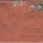 Bayern - 25+10+5 Pfg. Wappen, Einschreibebrief Regensburg - Nürnberg 1892