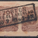 DR - 25 PfgE a-Farbe, waagr. Paar/Briefstück Ra3 Zobten Reg.Bez. Breslau 1881