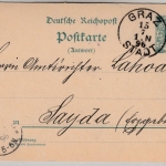 DR/Österreich - Graz Stadt 1896, österr. K1 a. 5 Pfg. GA-Karte/A-Teil n. Sayda
