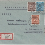 All.Bes. - Annaberg 1946, Einschreibebrief/5-Farben-Frankatur n. Tübigen