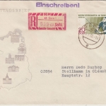 DDR - 50 Pfg. SbPA + 20 Pfg. Turnierangeln Einschreibebrief Gera - Stollham 1970