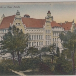 Sachsen - Bischofswerda Neue Schule, farb. AK gelaufen 1921