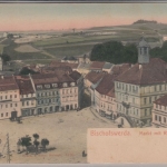 Sachsen - Bischofswerda Markt m. Rathaus, farb. AK gelaufen 1908