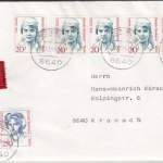 BRD - 2x250+5x50 Pfg. Frauen, Orts-Eilbrief Kronach 1991, mit Inhalt