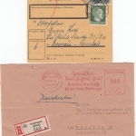 DR/Bizone - Waiblingen/Schnait ü. Waiblingen, Paketkarte (1943) + Einschreiben