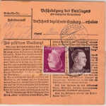 DR - 2x60+40+15 Pfg. AH, Dringend-Wertpaketkarte Weischlitz - Falkenstein 1943