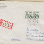 Berlin - 230 Pfg. B&S, waagr. Paar Einschreibebrief n. ENGLAND Neu-Anspach 1991