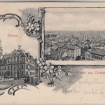 Sachsen - Crimmitzschau, sw-Mehrbild-AK, gelaufen 1907, Firmenlochung