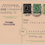 All.Bes. - Wehen ü. Wiesbaden 2, Poststelle I, GA-Karte+Zusatz n. Konstanz 1946