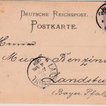 DR - Rheydt (BZ Düsseldorf) 1889, K1 (Sonderform) a. Firmenkarte n. Landstuhl
